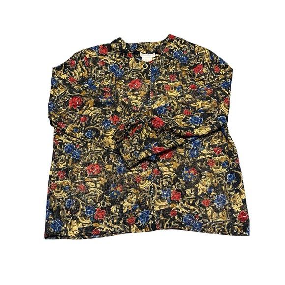 Vtg Women's Christie & Jill Multicolored Floral Metallic‎ Blouse - Picture 4 of 7